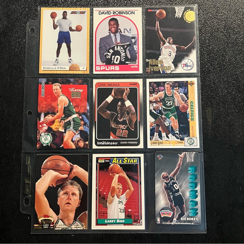 VINTAGE NBA Basketball Sheet of 9‎ Cards Bird Iverson Rodman Shaq Drexler